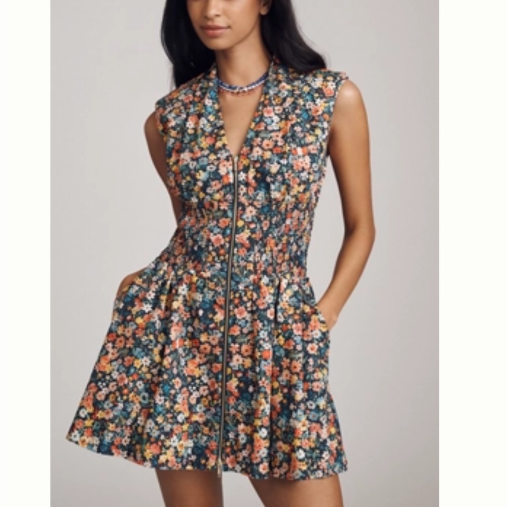 Anthropologie Multicolor Floral Zip-Front Tommy Mini Shirt Dress